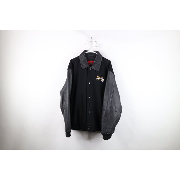 Vintage Mens XL Pittsburgh Steelers Football Wool Leather Varsity Jacket Black